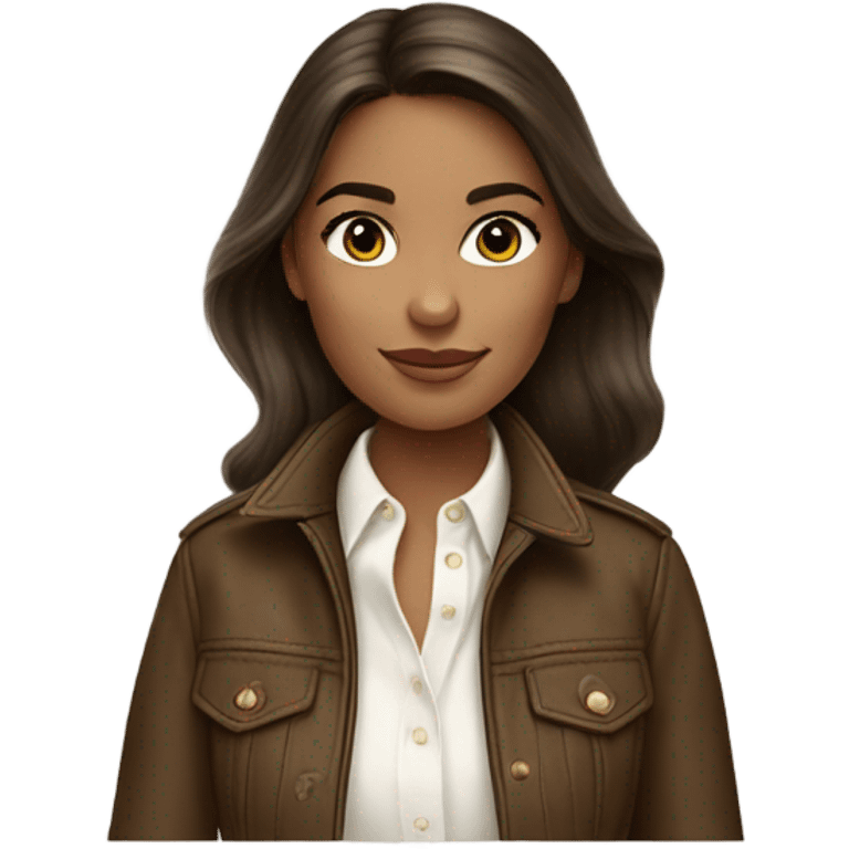 A brunette girl wearing ralph lauren emoji