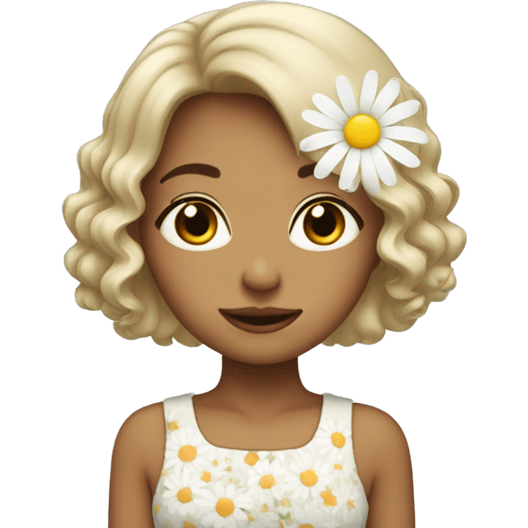 bob hair girl with daisy flower emoji