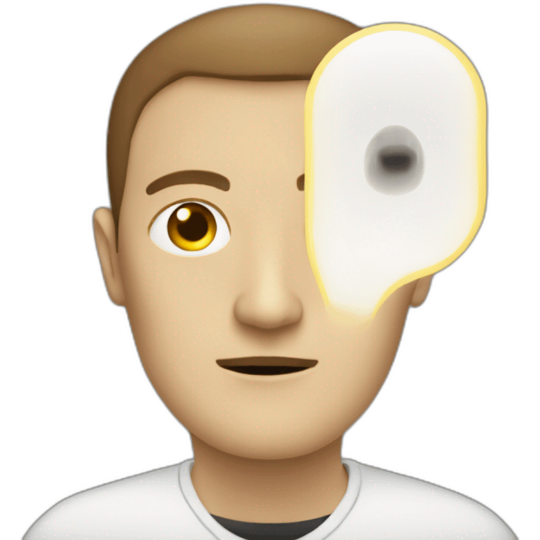 A person with laser eyes staring at a flat white emoji