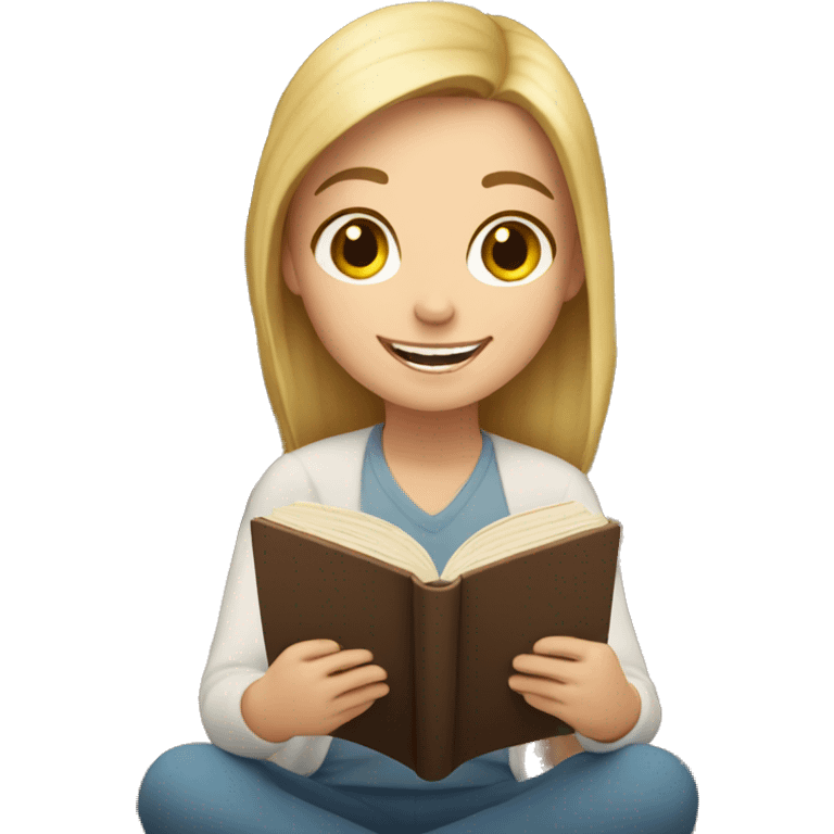 Happy white girl reading a book  emoji