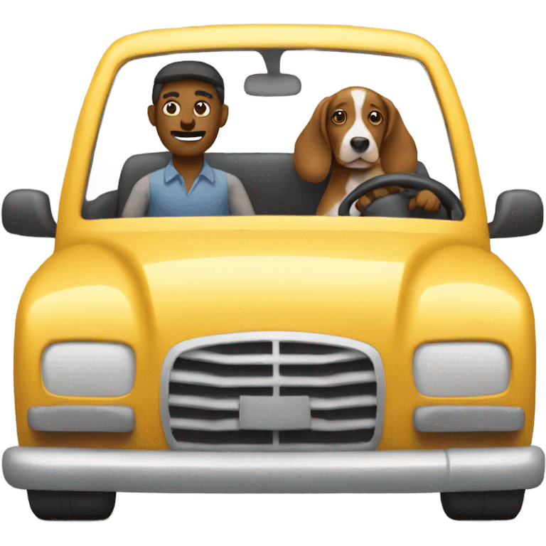 Man woman and dog driving emoji