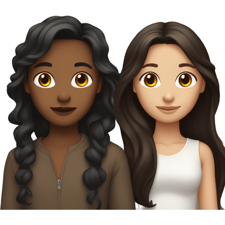 Two besties one is white with dark brown hair and the other is light brown with long black hair emoji