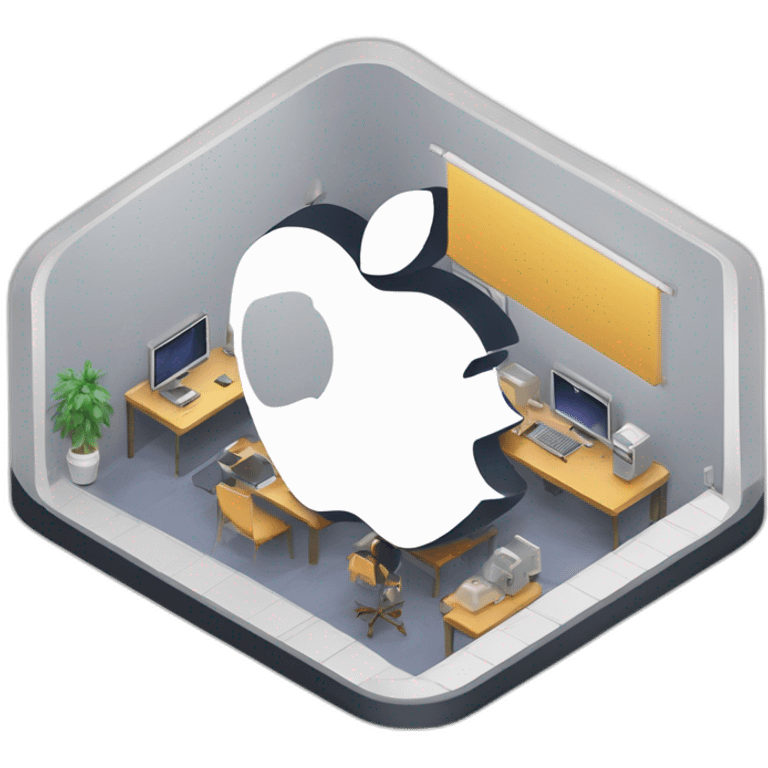 isometric square solid outline border containing indoor creative start-up office people active working mac-book simple clean developer-space #edc31b emoji