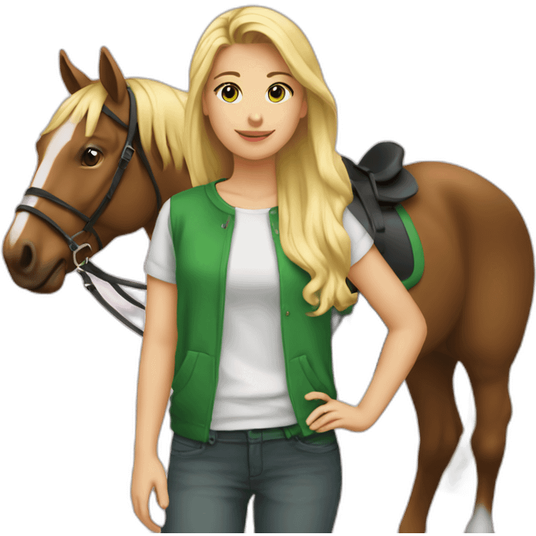 Adolescente blonde avce une queue de cheval et un pull vert emoji