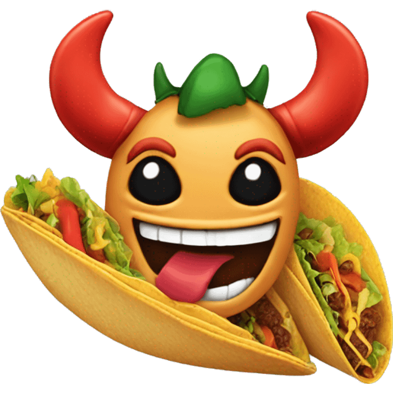 Tabel with feet and a happy face devil ears and a big mouth with a taco emoji