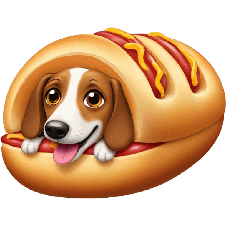 Weiner dog in a hot dog bun emoji