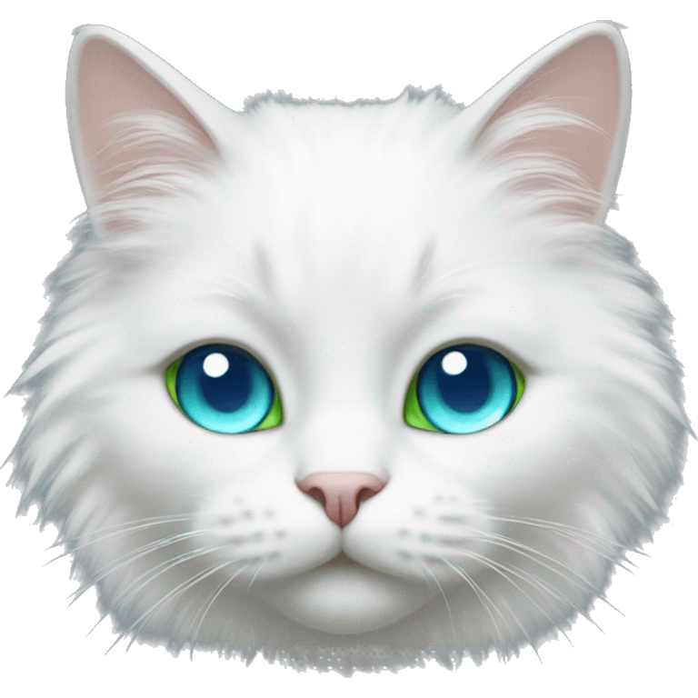 Furry white cat with blue eye and green eye emoji