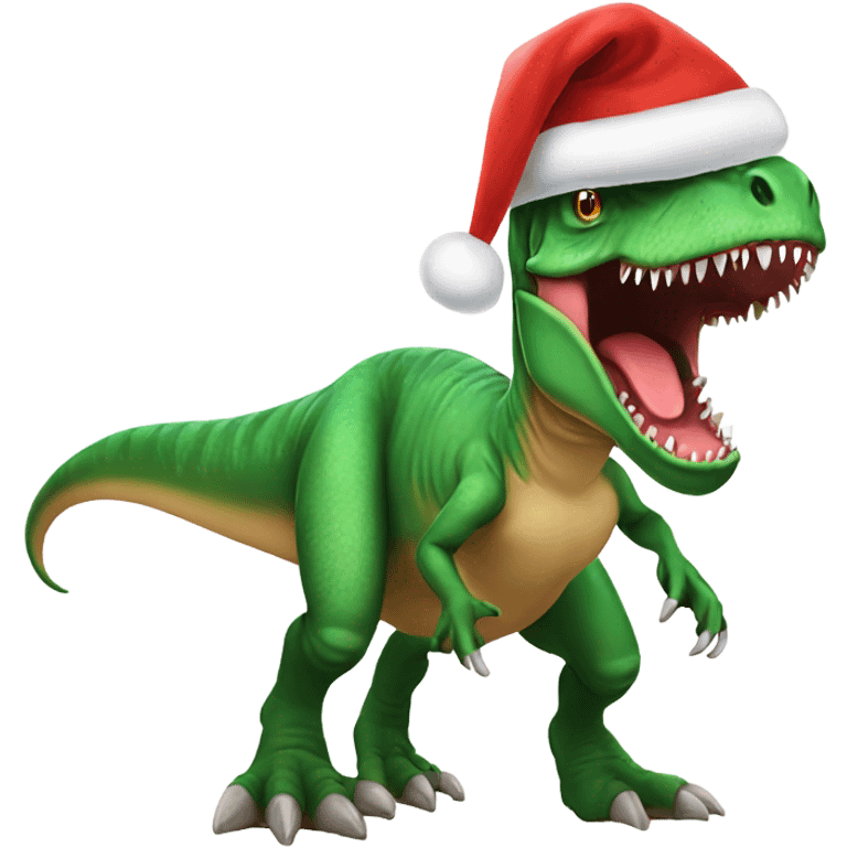 A T rex wearing a Santa hat emoji