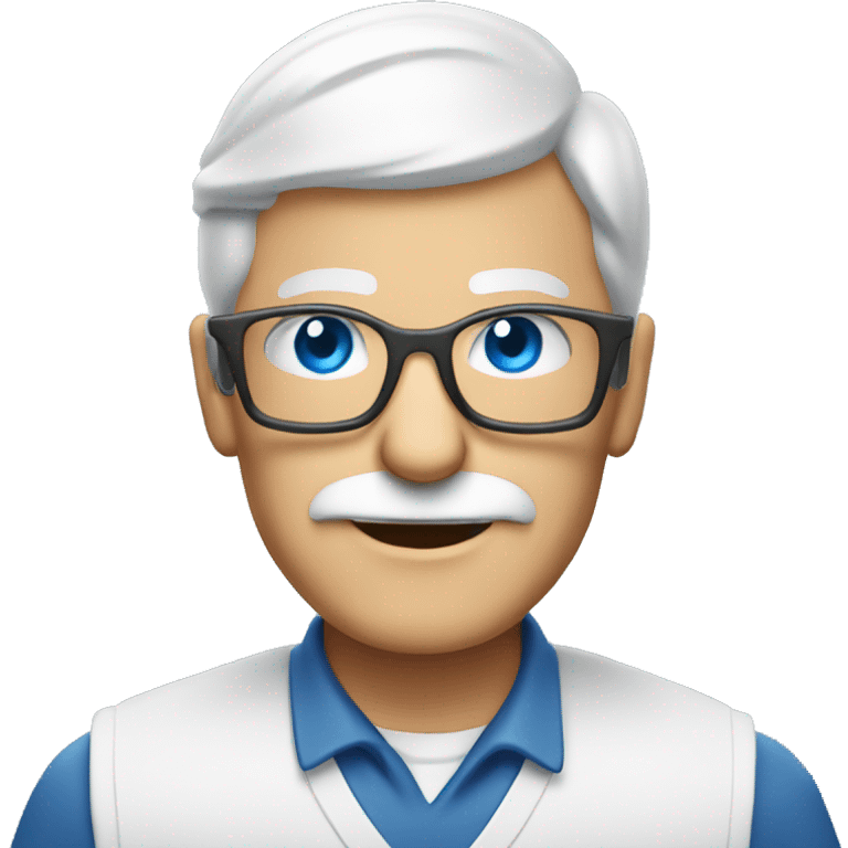 senior electrician with light beard and blue eyes with glasses having large tablet  emoji