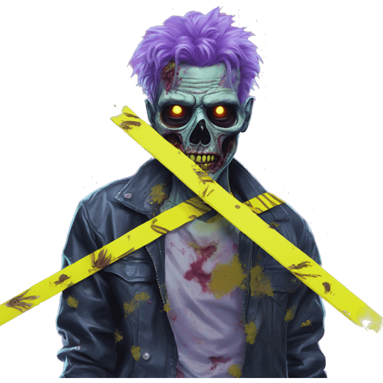 Zombie_ Vaporwave black holographic oilslick zombie yellow caution tape emoji