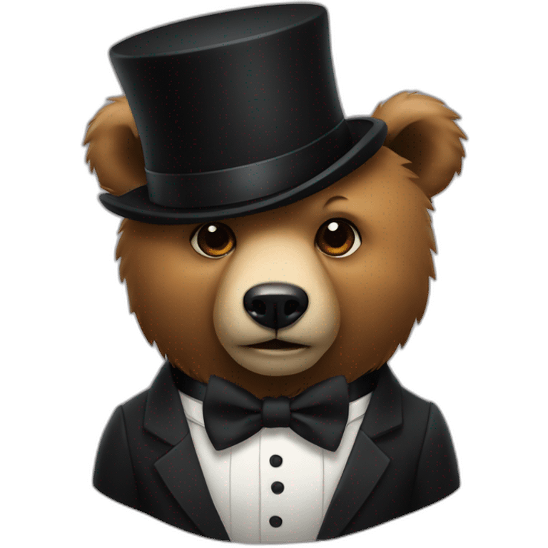 bear with tiny black top hat and black bow tie emoji