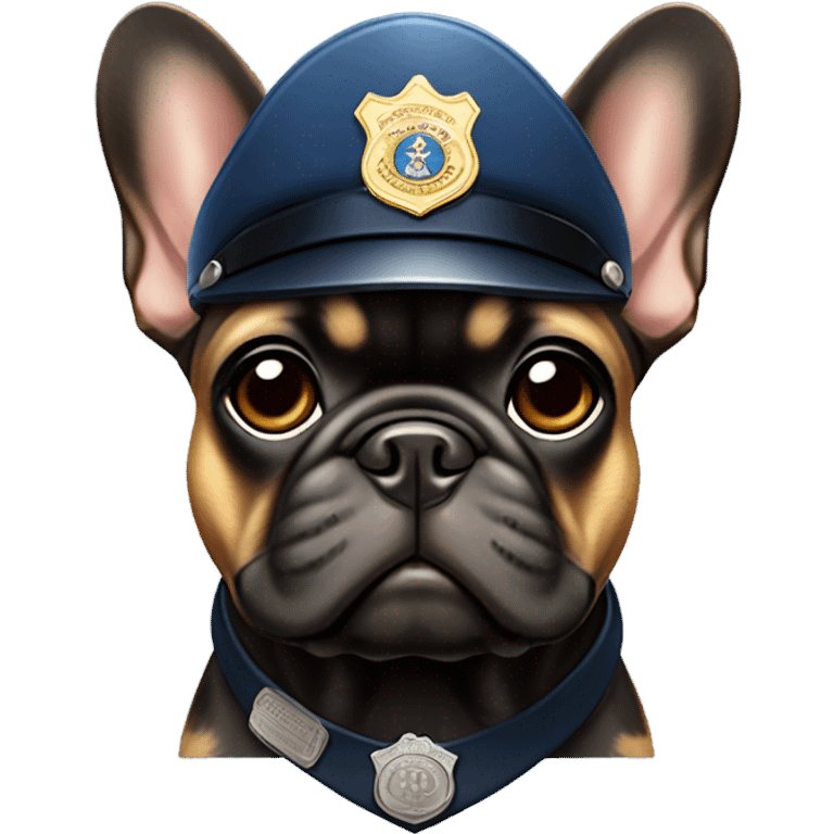 Black with brown spots French bulldog dressed like a cop emoji