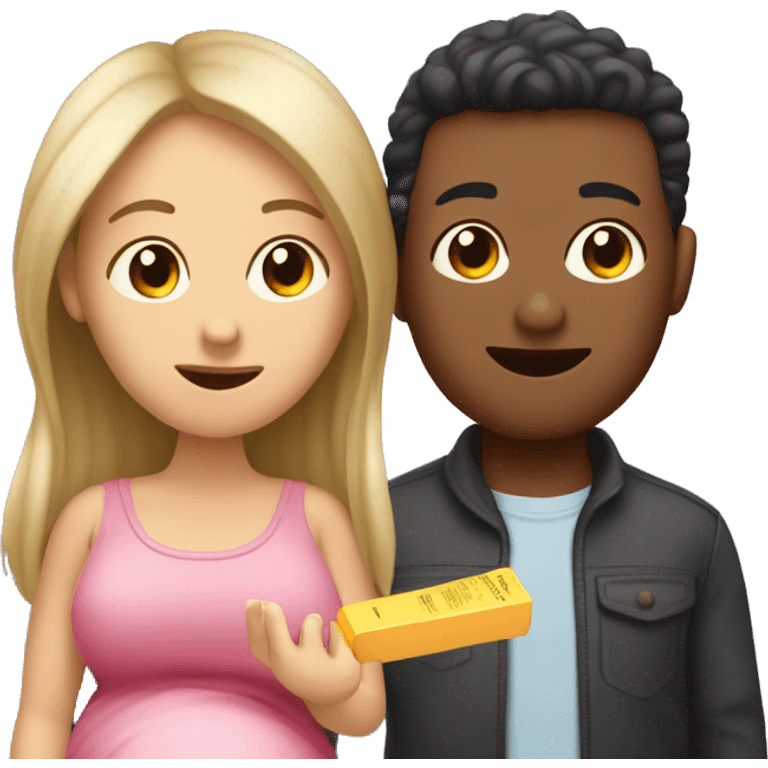 couple looking at pregnancy test emoji