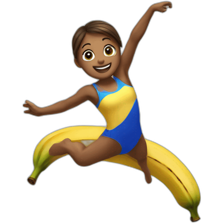 Gymnast jumping on the bananas emoji