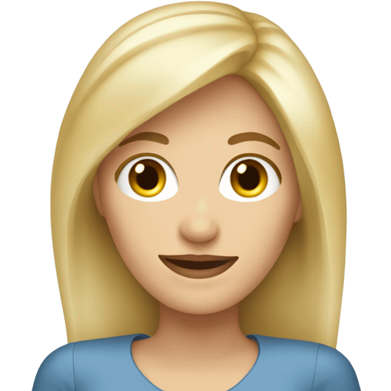 apple style emoji, with blond white woman which is currently in a webinar  emoji