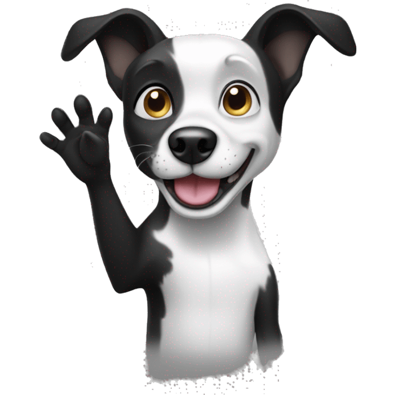 Black and white dog waving emoji