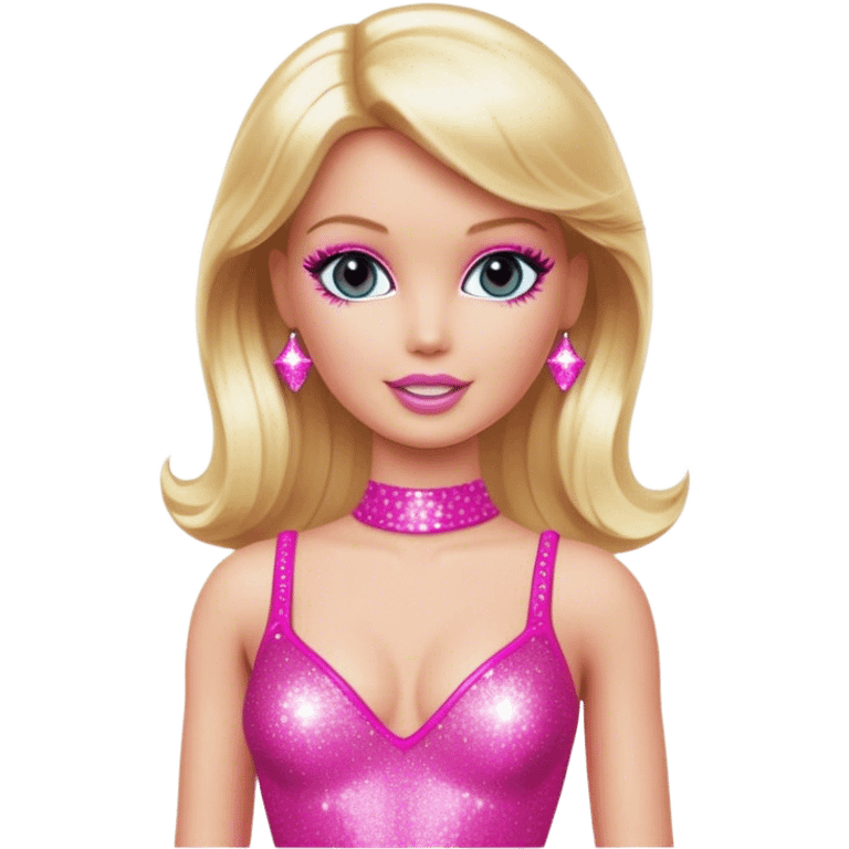 Blonde Barbie pop star wearing sparkly hot pink bodysuit emoji