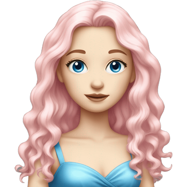 Pale girl, pink long hair,blue eyes,shiny golden dress emoji