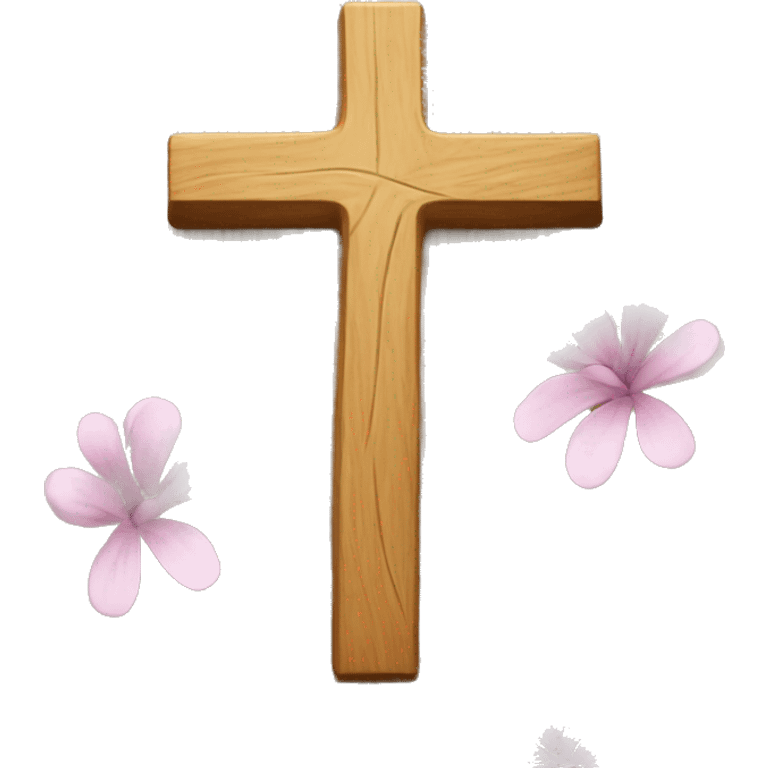 Wooden Christian cross and flowers emoji