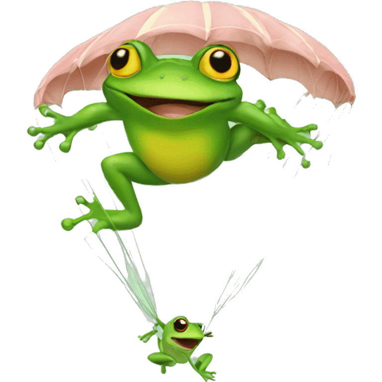 A frog jumps from a parachute emoji