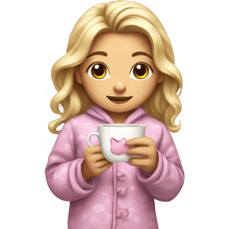 Girl with bow and a tea wearing cute pijama  emoji