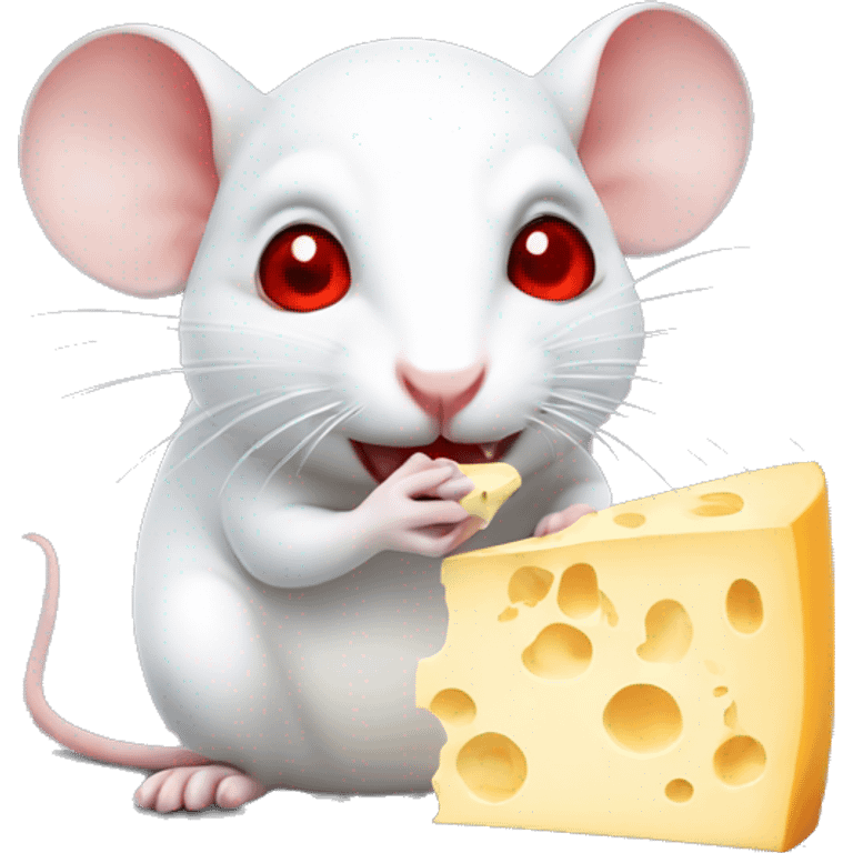 White rat with red eyes eating cheese emoji