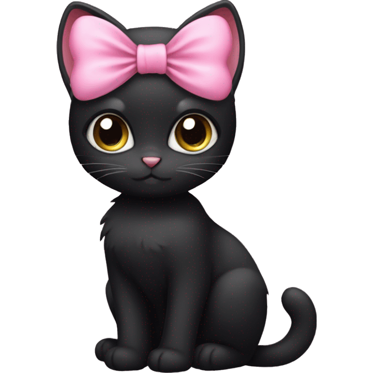 Black cat with a pink bow cute  emoji