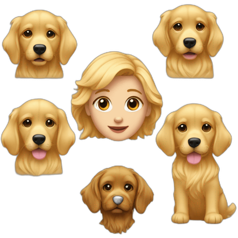 Fille blonde boucles donnant un câlin a un golden retriever emoji