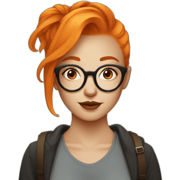 Orange hair girl with round glasses and septum piercing emoji