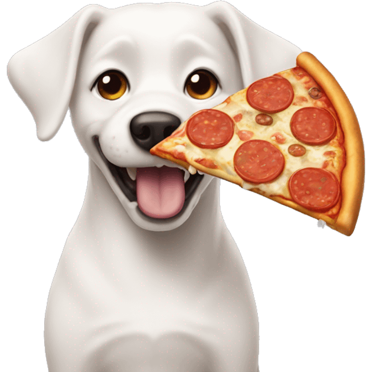 White dog eating pizza  emoji