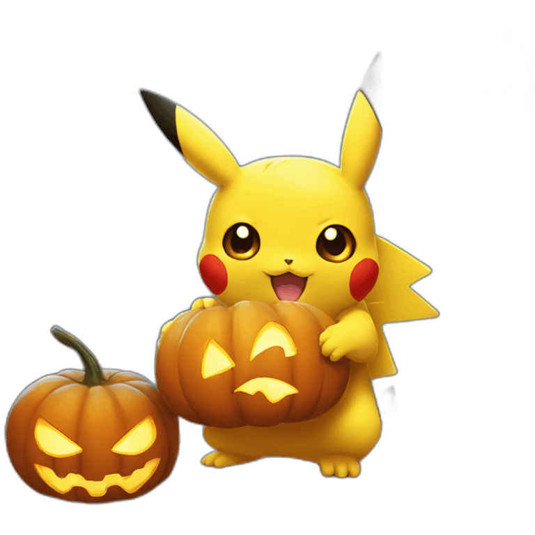 Cute Pikachu holding halloween pumpkin emoji