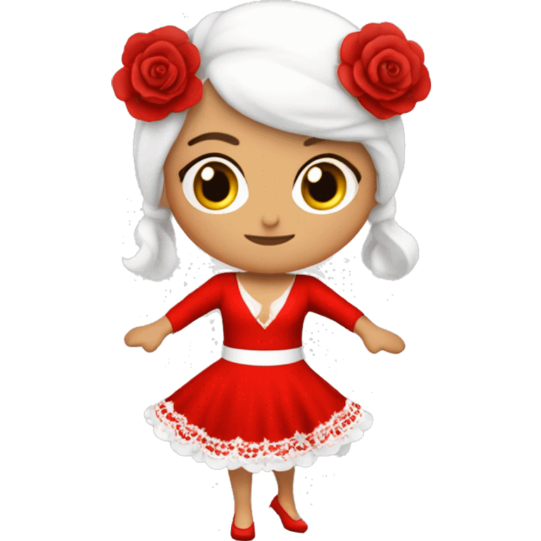 Bailadora flamenco, vestido rojo, piel blanca con pelo largo y crespo emoji