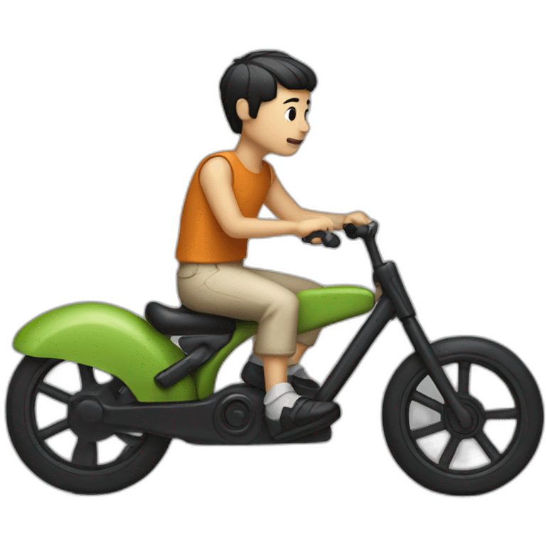 white skin men with short black hair riding a toy bike emoji