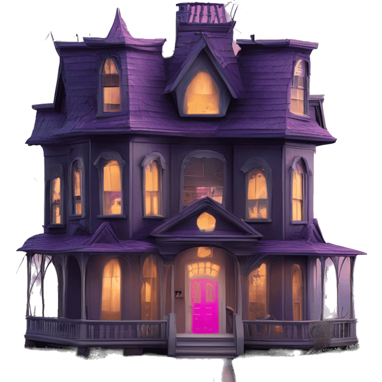 Barbie’s and Batman’s 6 story tall very haunted dream house with complete wrap-around porch and spider webs everywhere and some broken windows and boards  emoji