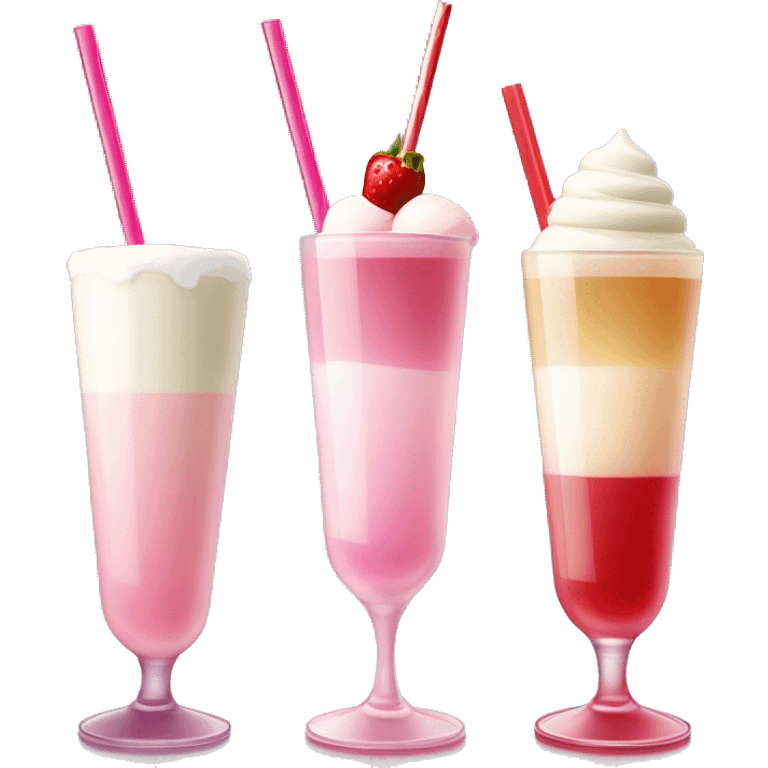 A drink served in a tall tumbler glass. It has one part grenadine at the base, pink white wine in the rest of the glass and white ice cream on the top of the glass. It has a red straw. No fruits. emoji