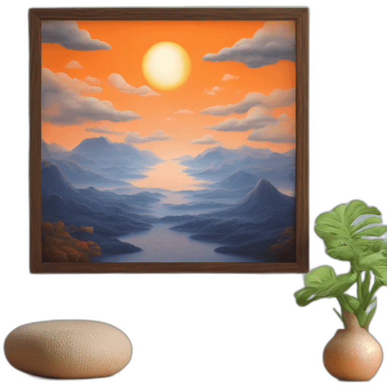 dreamland picture painting orange in wood frame  emoji