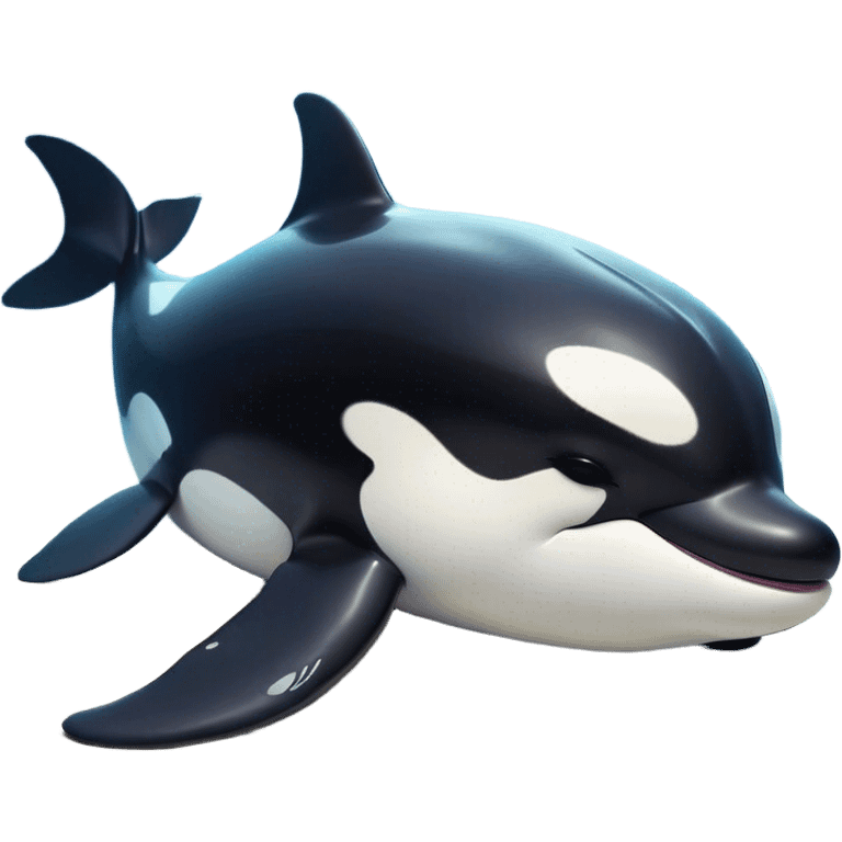 Meme-Worthy Cute Sleeping orca Portrait Emoji, Head resting peacefully with a contented smile, showcasing a smooth black-and-white body with gently drooping fins and eyes softly closed in serene slumber, Simplified yet adorably endearing features, highly detailed, glowing with a soft, drowsy deep-sea light, high shine, relaxed and utterly lovable, stylized with an air of playful oceanic laziness, soft glowing outline, capturing the essence of a sleeping orca that feels destined to become the next viral icon of adorable marine rest! emoji