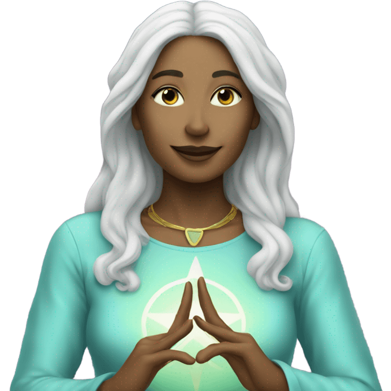 Pleiadian woman making peace sign emoji