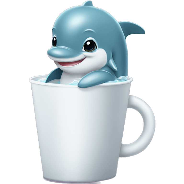  Create a image of baby dolphin with cute hands and legs, standing with a cup of Boba in hands, simple  emoji