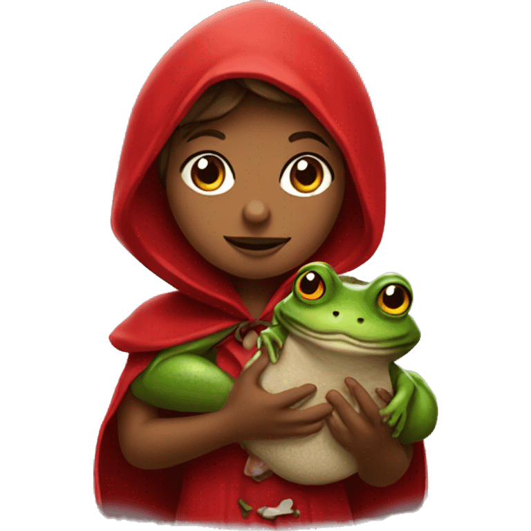 little red riding hood holding a frog in her hands emoji