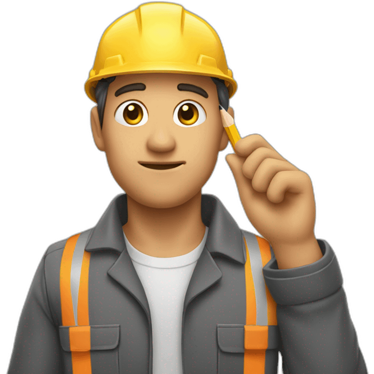 Worker with a pencil in his ear touching it with his hand emoji