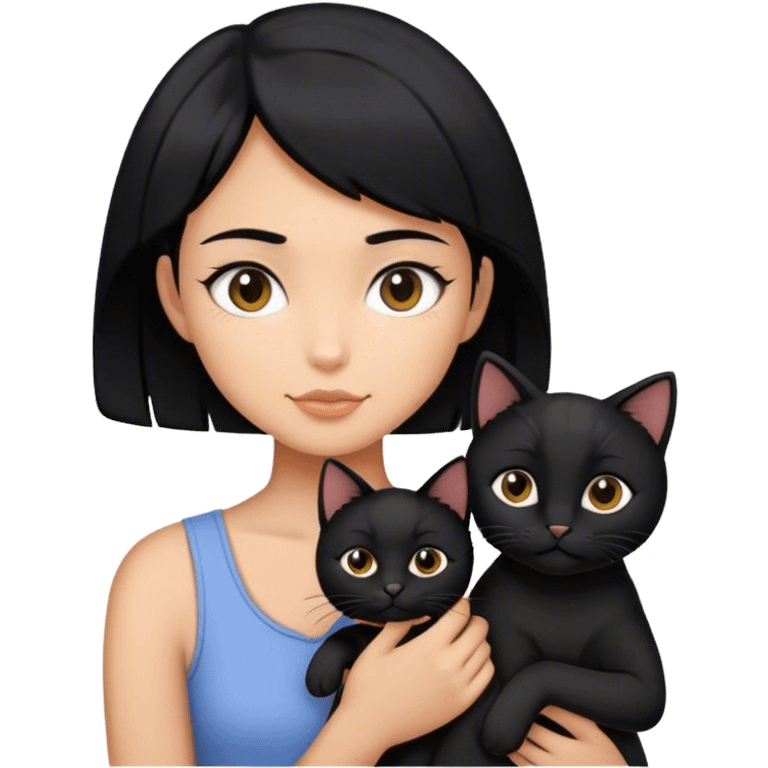 Black hair girl with short hair holding two black cats emoji