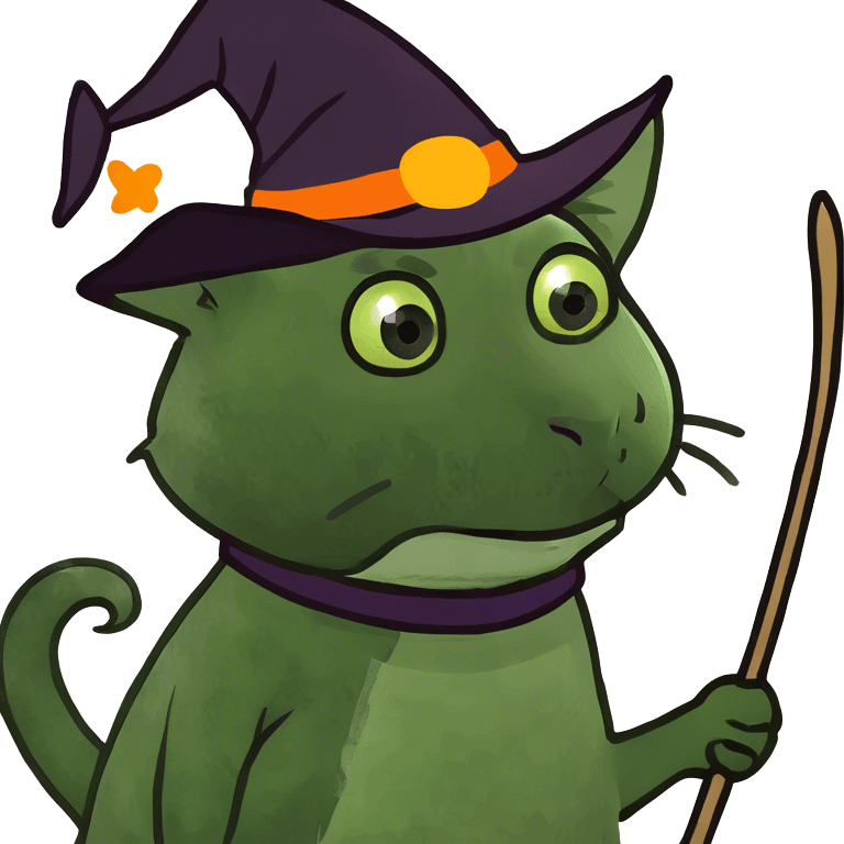 A cat dressed as a witch emoji