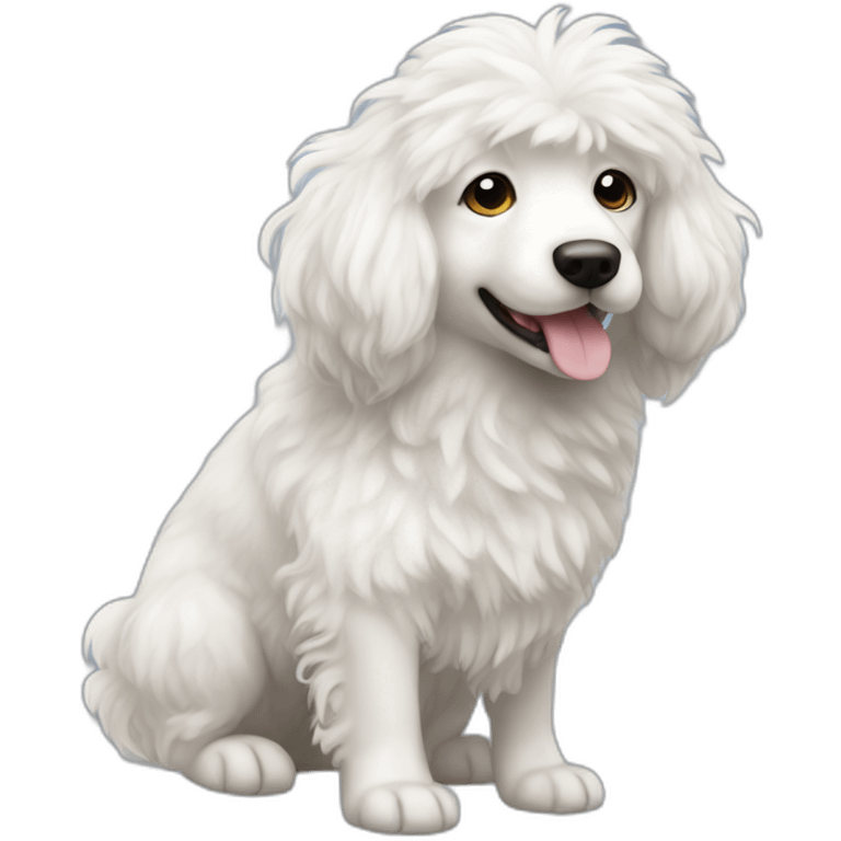 A white fluffy dog with flap ears long curly hair emoji