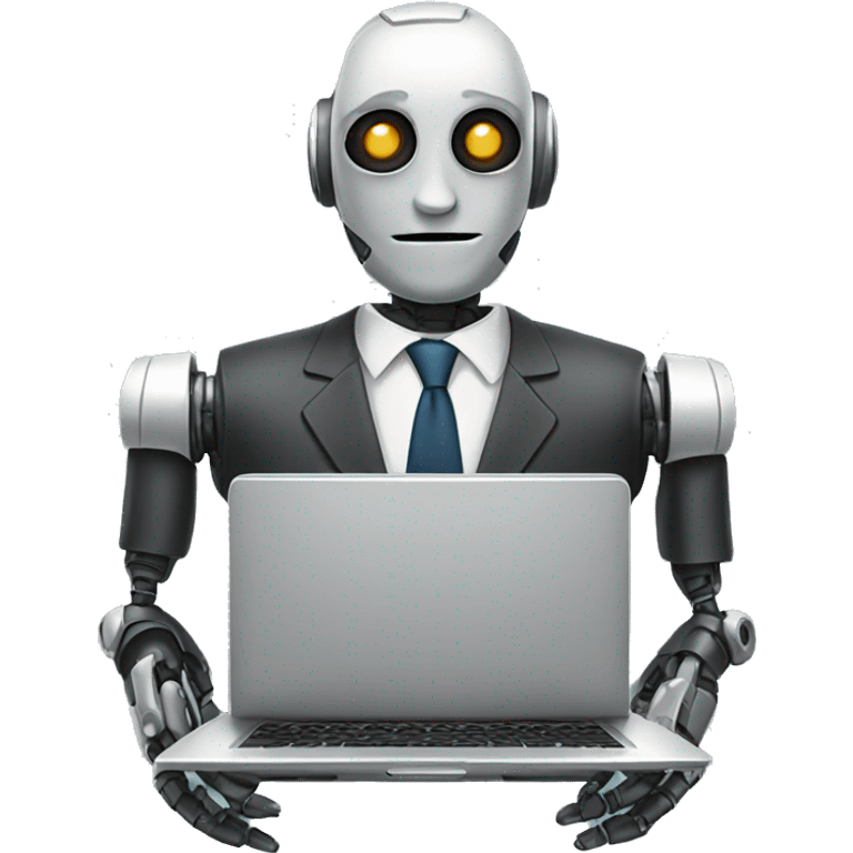 robot in a suit with head tilted using a laptop emoji