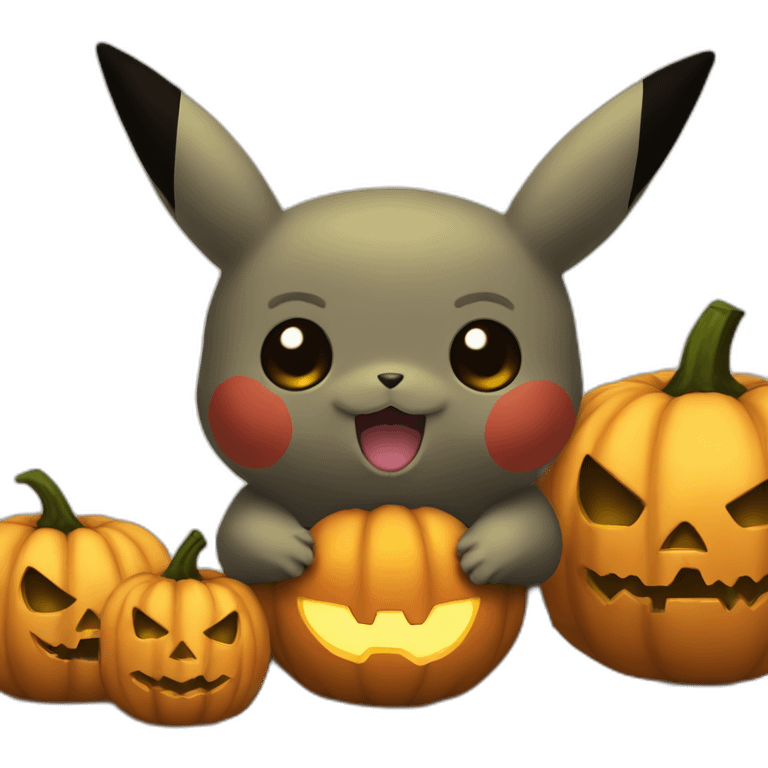 Cute Pikachu holding halloween pumpkin emoji