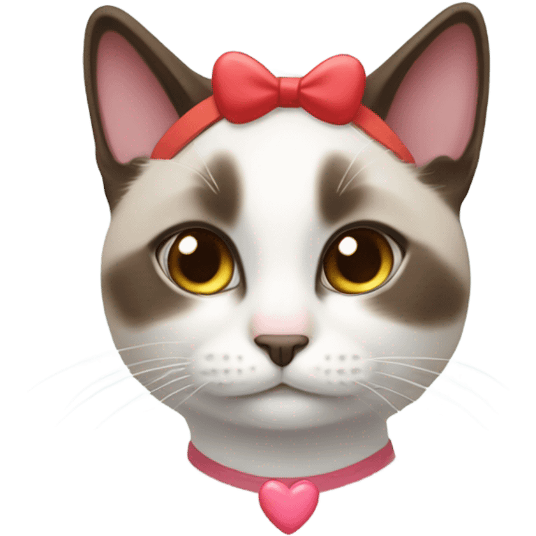 Snowshoe cat with heart headband emoji