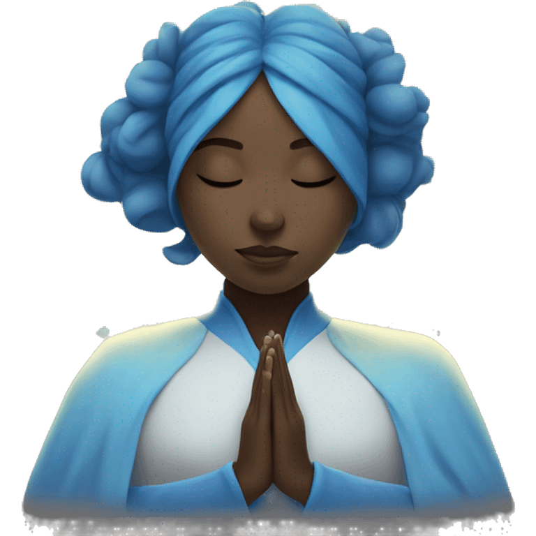 a spiritual girl with blue energy around her, peaceful and soothing emoji