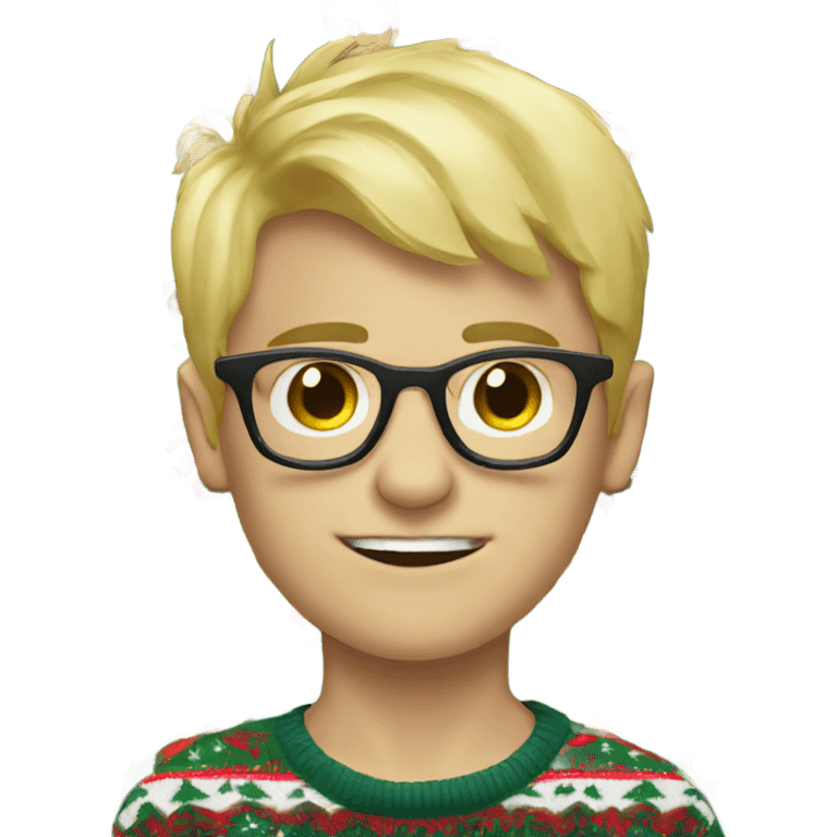 Really ugly blond boy in glasses and in christmas sweater emoji