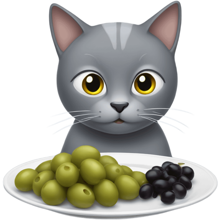 Grey cat eating olives from the plate emoji